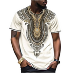 T-shirt Africain Manche Courte Blanc Cassé